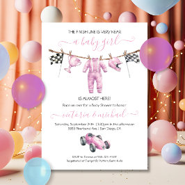 Convite Car Racing Girl Clothesline Baby Shower