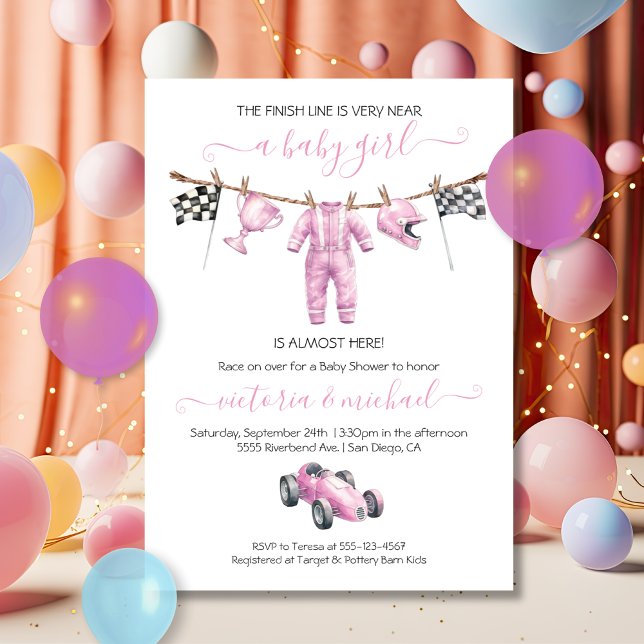 Convite Car Racing Girl Clothesline Baby Shower (Criador carregado)