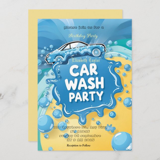 Convite Car Wash party Invitation – Suds  Celebration (Frente/Verso)