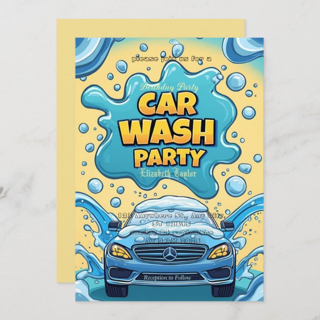 Convite Car Wash party Invitation – Suds  Celebration (Frente/Verso)