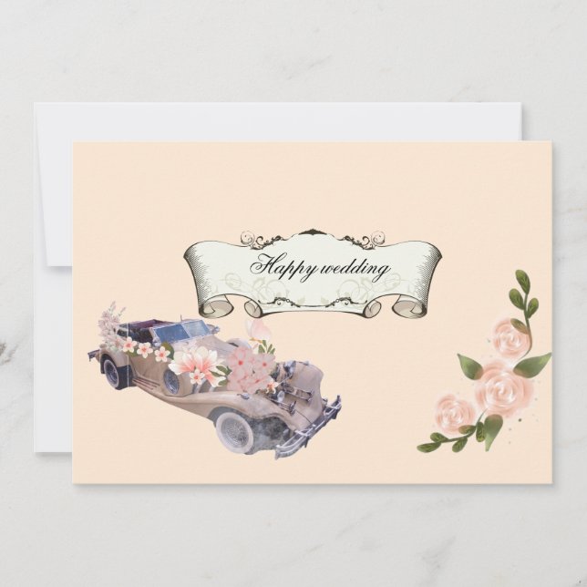 Convite Car wedding Navy Floral Bridal Shower &Recipe All  (Frente)