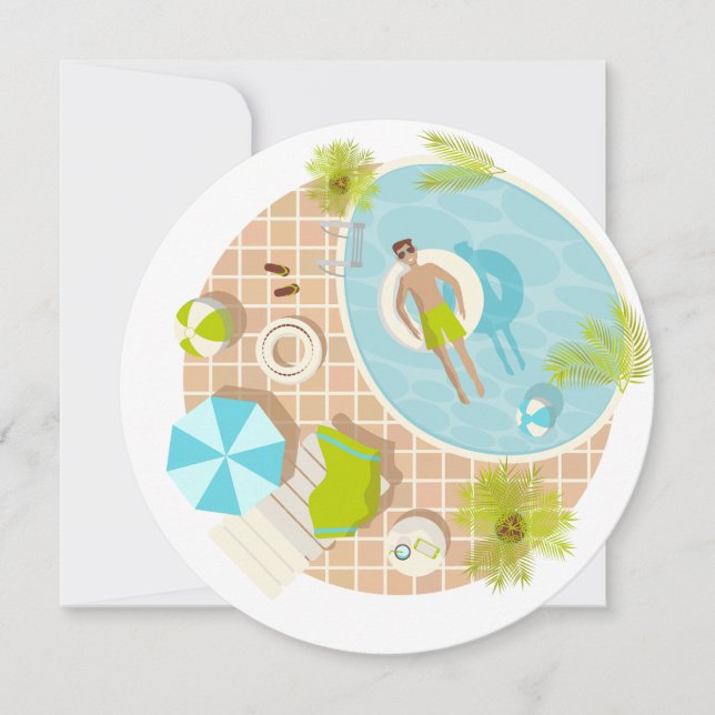 Convite cara da piscina em férias de verão tropical na pra (Frente)