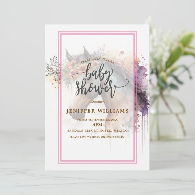 Convite Cara de cavalo com coroa de flor. (Em pé/Frente)