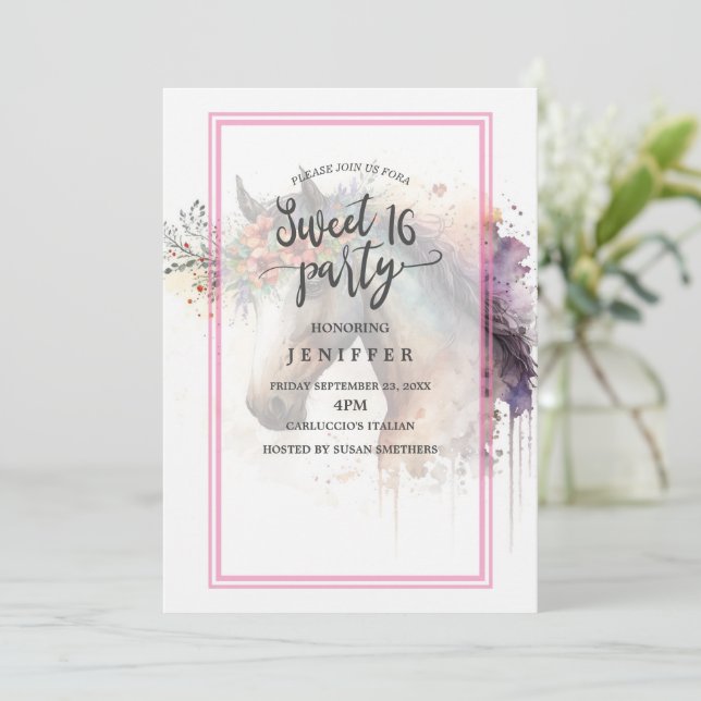 Convite Cara de cavalo com coroa de flor. (Em pé/Frente)