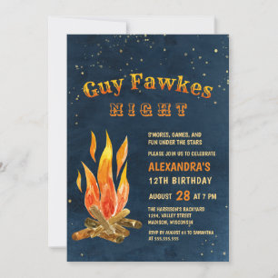Convite Cara Fawkes Celebração Noturna Aniversário do B
