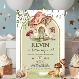 Convite Caracol e Floresta de Cogumelo Primeiro Aniversári