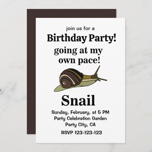 Convite Caracol Vai Ao Meu Próprio Raio Engraçado Aniversá (Frente/Verso)