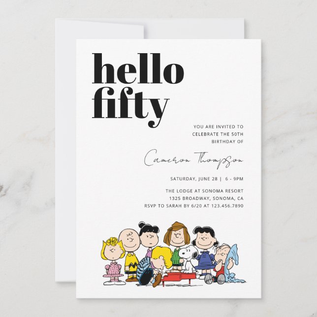 Convite Caracteres amendoins - 50º aniversário (Frente)