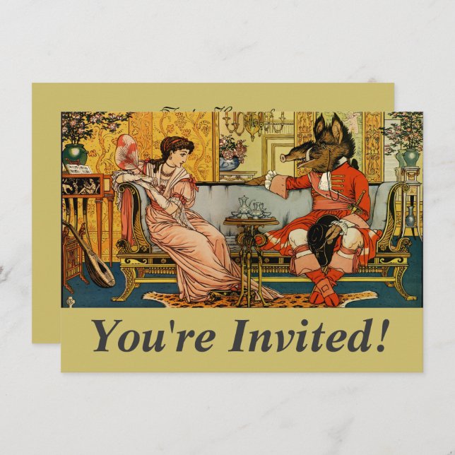 Convite Caracteres de Contorno de Fada Clássica da Besta (Frente/Verso)