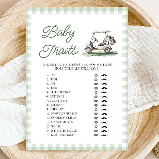 Convite Características do Bebê de Golfe Verde Salvia Jogo (Sage Green Golf Baby Traits Baby Shower Game)
