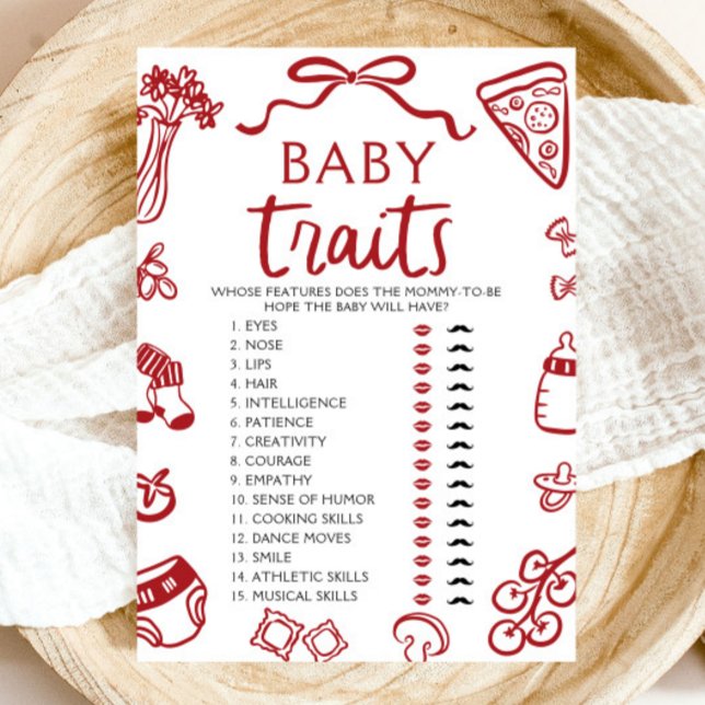 Convite Características do Bebê Italiano Desenhado à Mão J (Hand Drawn Italian Baby Traits Baby Shower Game)