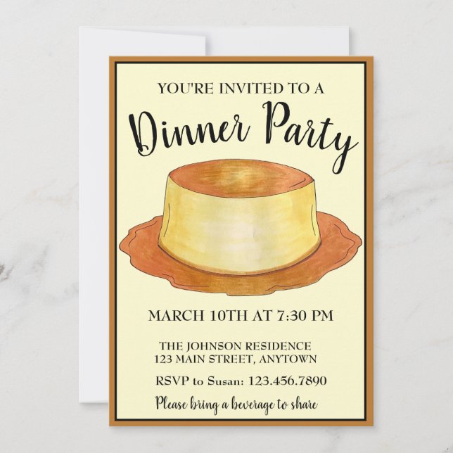 Convite Caramel Custard Flan Partido de Janto de Comidas E (Frente)