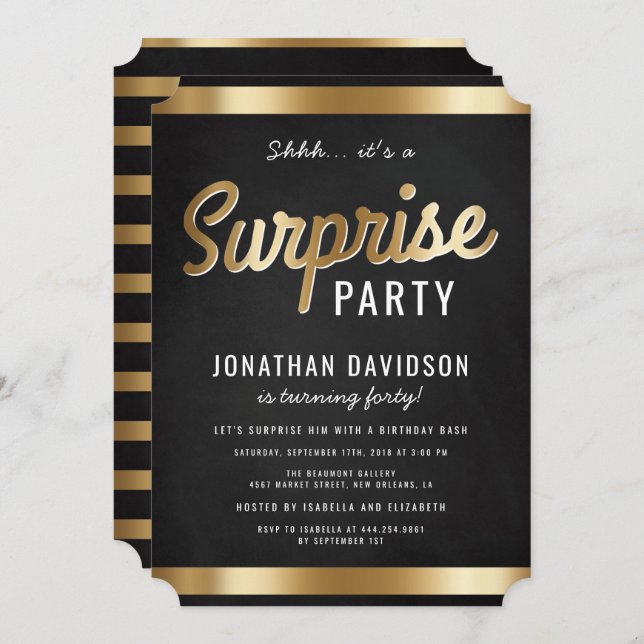 Convite Caramelo Dourado e Festa de aniversário surpresa p (Frente/Verso)