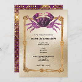 Convite Caranguejo-caranguejo magenta-rosa-dourado-brilho 