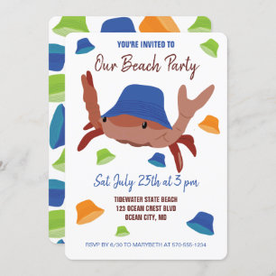 Convite Caranguejo festivo da praia em um chapéu