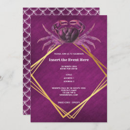 Convite Caranguejo magenta branco geométrico brilho dourad