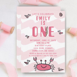 Convite Caranguejo Rosa, Animais do Mar, primeiro aniversa