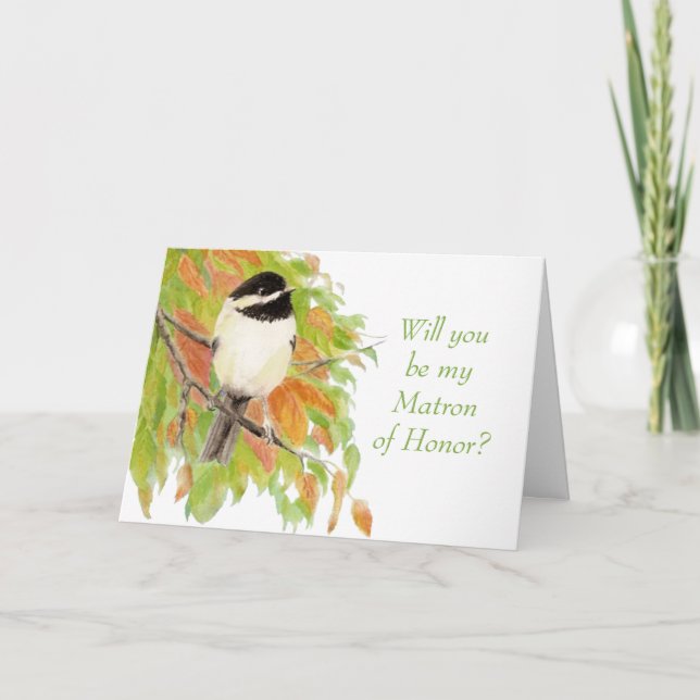 Convite Carbono de Água Outono Chickadee Dama de Honra (Frente)