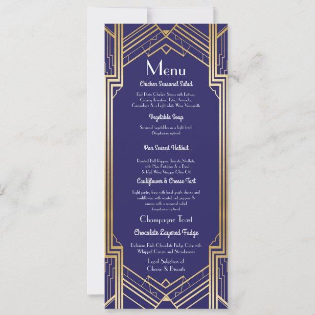 Convite Cardápio Casamento Noivado Menu Recepção Gatsby Ma (Frente)