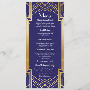 Convite Cardápio Casamento Recepção Gatsby Marinho Art Déc