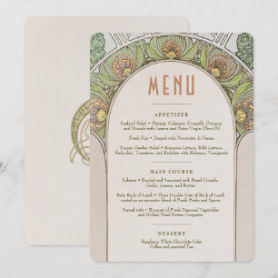 Convite Cardápio Casamento Vintage Arte Nova por Mucha Inv