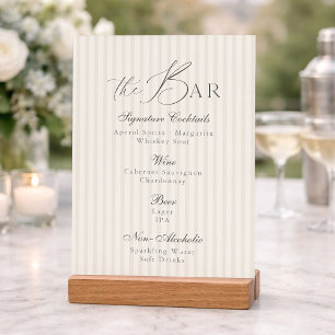 Convite Cardápio de Bar de Casamento com Listras Taupe Mín