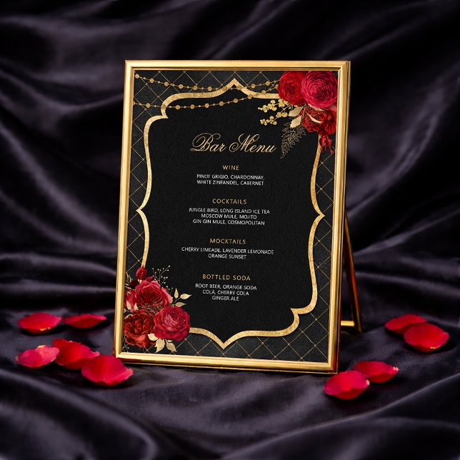 Convite Cardápio de Bar Vermelho Preto e Dourado (Red Black and Gold Bar Menu)
