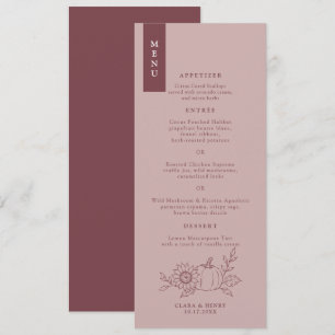 Convite Cardápio de Casamento Abóbora Comprido em Rosa Emp