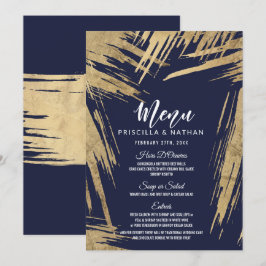 Convite Cardápio de Casamento Azul Naval com Pinceladas Mo