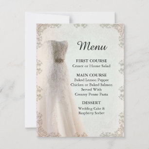 Convite Cardápio de casamento branco elegante, vestido de 