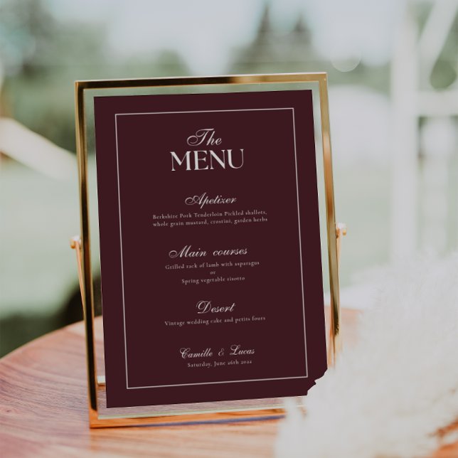 Convite Cardápio de Casamento Burgundy Moderno (Criador carregado)