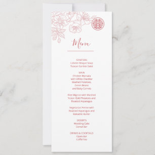 Convite Cardápio de Casamento Chinês Arte Floral Rosa Blus