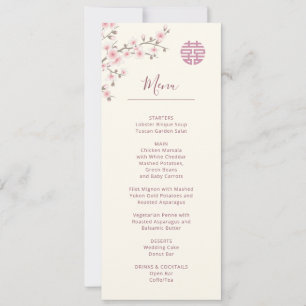 Convite Cardápio de Casamento Chinês Flor de Cerejeira Ros