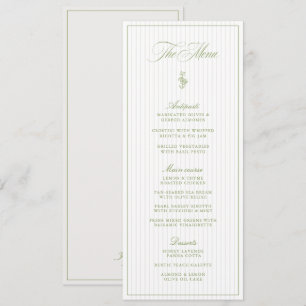 Convite Cardápio de Casamento Clássico em Listras Verde-Sa