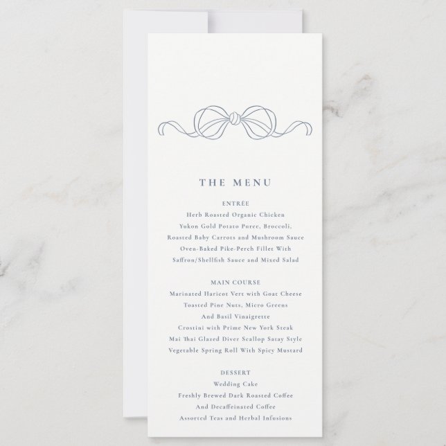 Convite Cardápio de Casamento com Laço Azul Desbotado Mini (Frente)