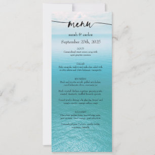 Convite Cardápio de Casamento com Letra de Praia em Aquare