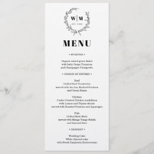 Convite Cardápio de Casamento com Monograma de Coroa Elega