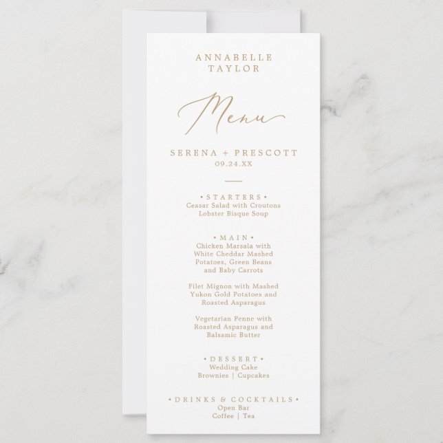 Convite Cardápio de Casamento com Nome do Convidado em Our (Frente)