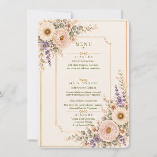 Convite Cardápio de casamento de flores silvestres elegant