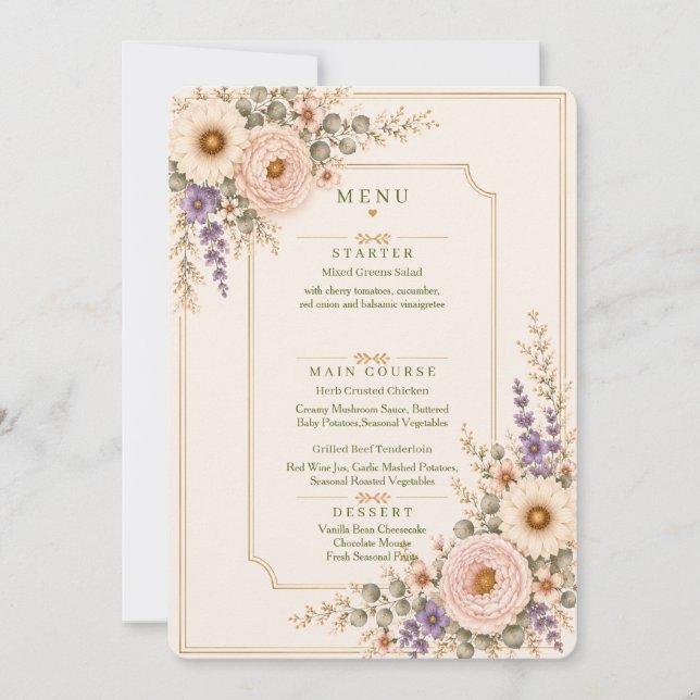 Convite Cardápio de casamento de flores silvestres elegant (Frente)