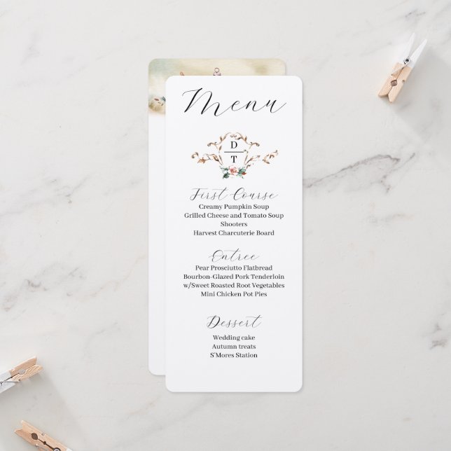 Convite Cardápio de Casamento de Outono Romântico (Frente/Verso In Situ)