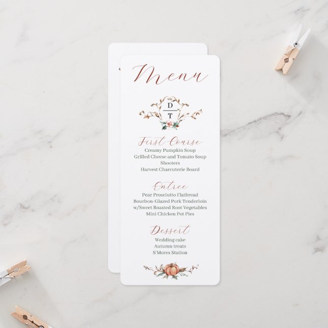 Convite Cardápio de casamento de outono romântico com lara (Frente/Verso In Situ)