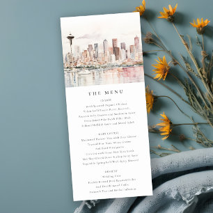 Convite Cardápio de Casamento em Aquarela de Seattle Washi