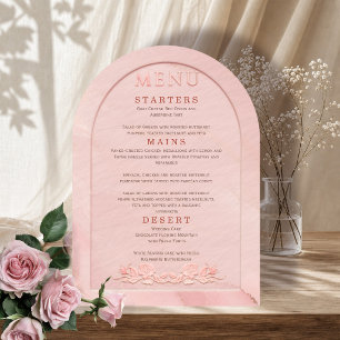 Convite Cardápio de Casamento em Arco com Relevo Rosa Bege
