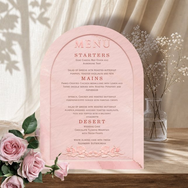 Convite Cardápio de Casamento em Arco com Relevo Rosa Bege (Criador carregado)