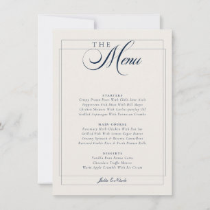 Convite Cardápio de Casamento em Azul Naval Clássico com C
