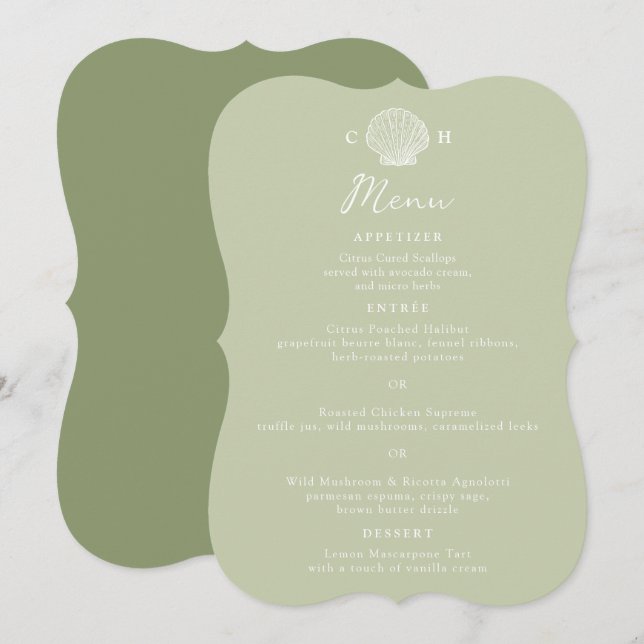 Convite Cardápio de Casamento em Concha com Corte Die Brac (Frente/Verso)