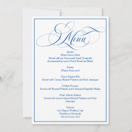 Convite Cardápio de casamento em letra cursiva azul elegan