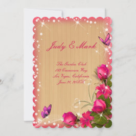 Convite Cardápio de Casamento Floral Borboleta Rosa Madeir