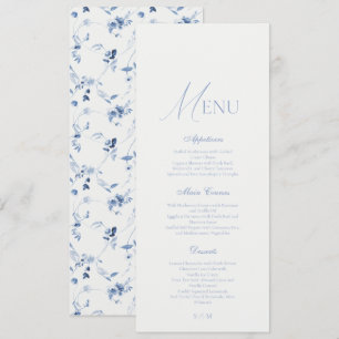 Convite Cardápio de Casamento Floral de Arte Fina Azul Des